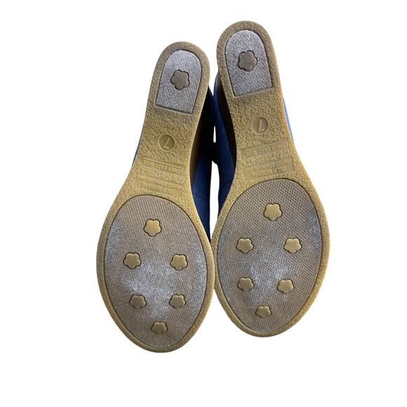 Lower East Side Vintage 90s Denim Blue Suede Platform Peep-Toe Wedges -Size 7 - Picture 6 of 8